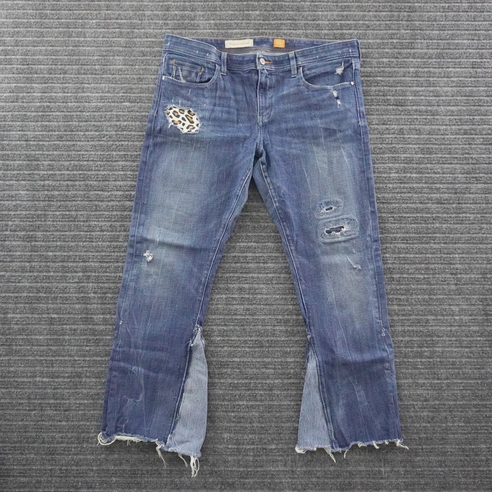 Pilcro and the Letterpress Jeans Womens 32 Blue Distressed Leopard Patch Flare